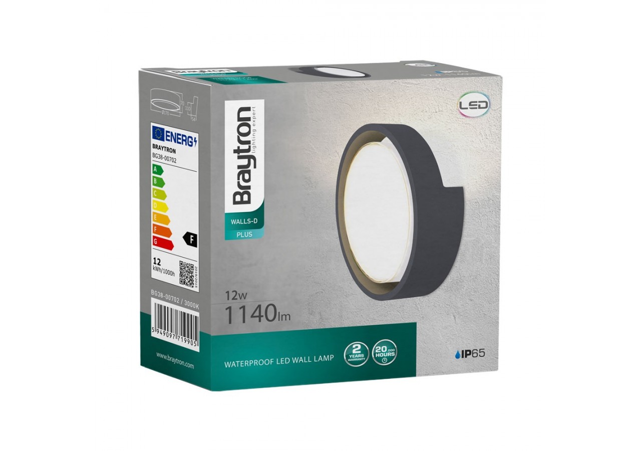 Applique murale LED Grise, 1140 lm, Blanc Chaud - BG38-00702 - Braytron