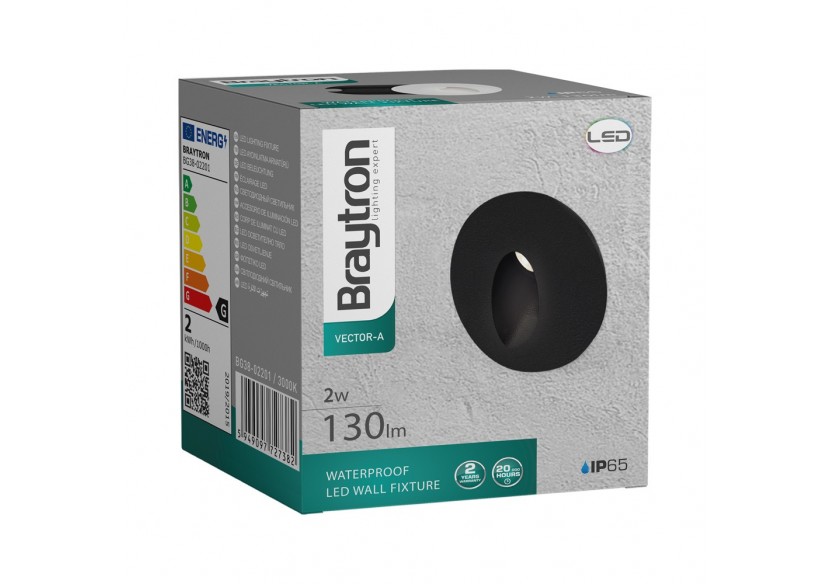 Éclairage mural LED 48mm Noir, 240 lm, Blanc Chaud - BG38-02201 - Braytron