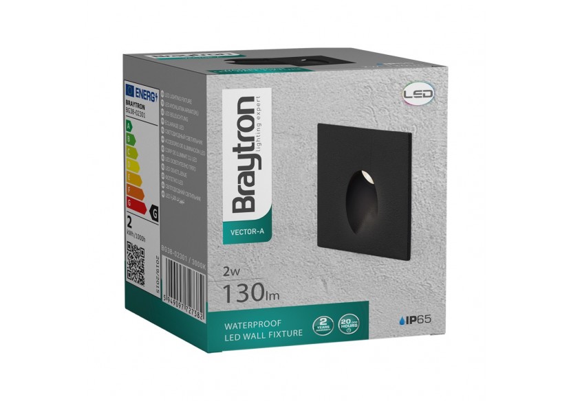 Éclairage mural LED 48mm Noir, 240 lm, Blanc Chaud - BG38-02301 - Braytron