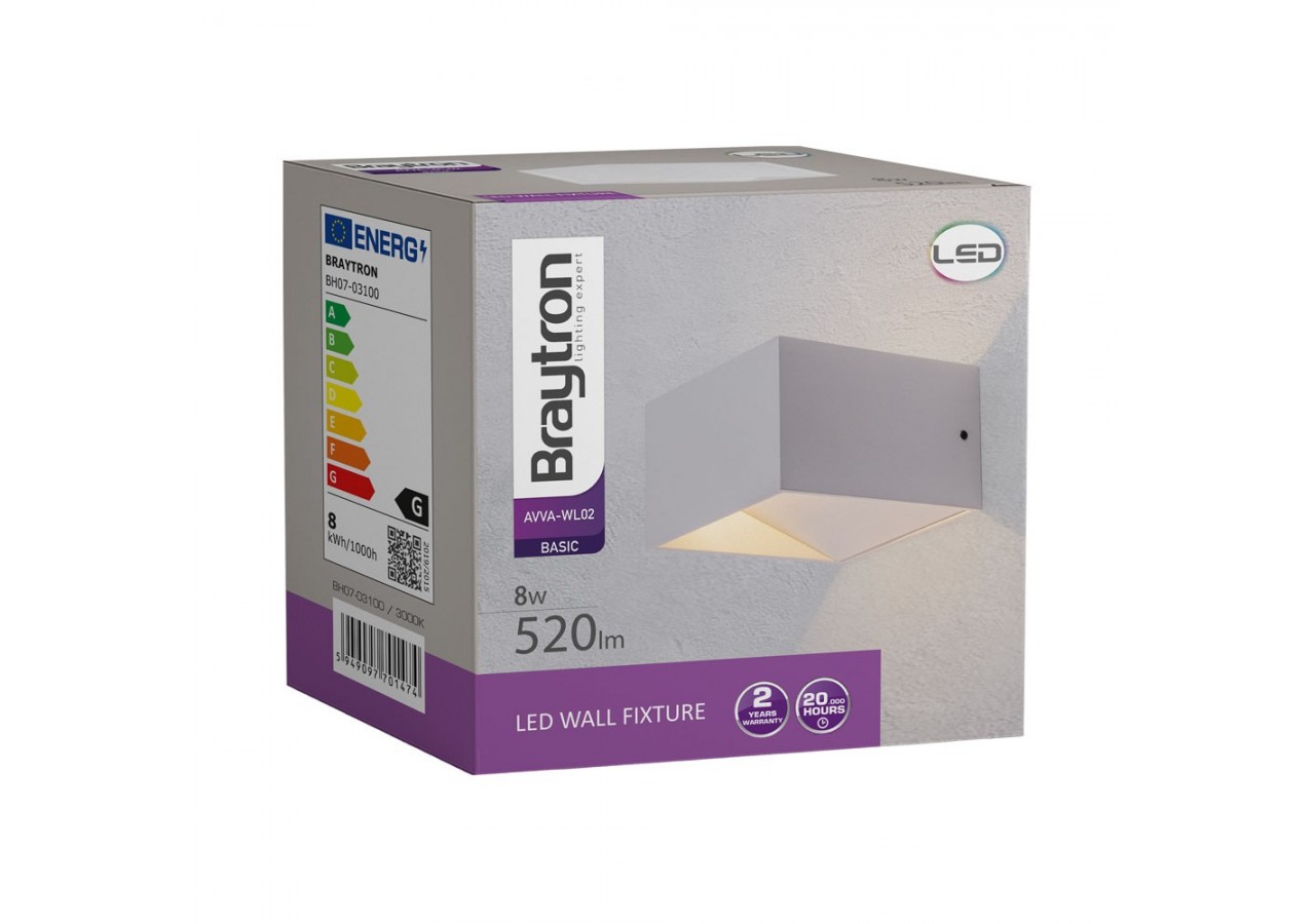 Éclairage mural LED 100mm Blanc, 520 lm, Blanc Chaud - BH07-03100 - Braytron