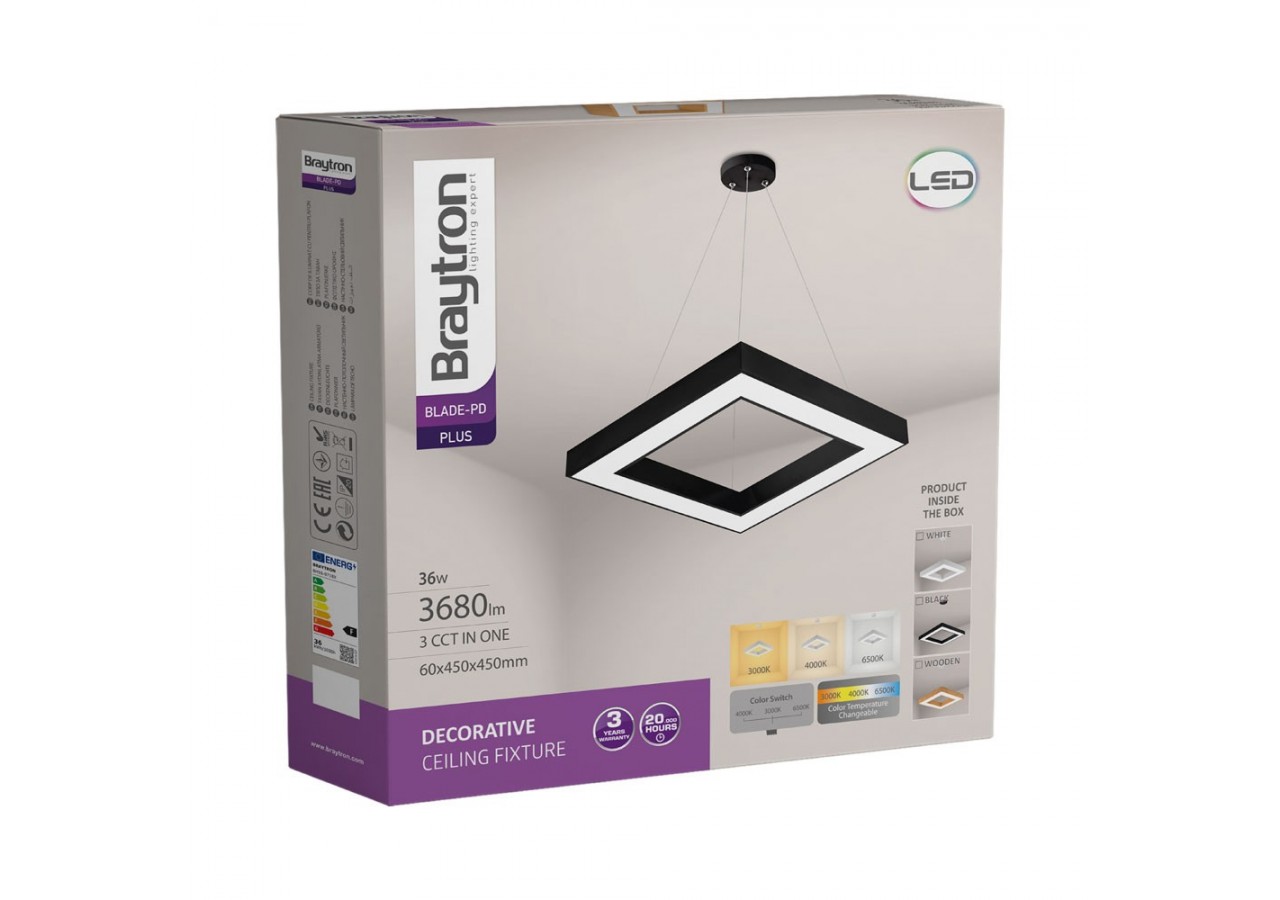 Suspension Blade LED 450mm Noire, 3680 lm - BH16-07181 - Braytron