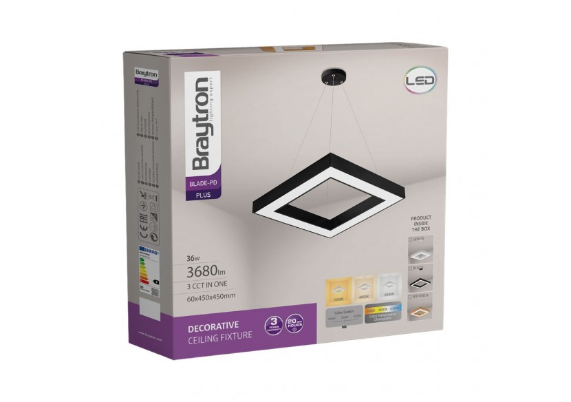 Suspension Blade LED 450mm Noire, 3680 lm - BH16-07181 - Braytron