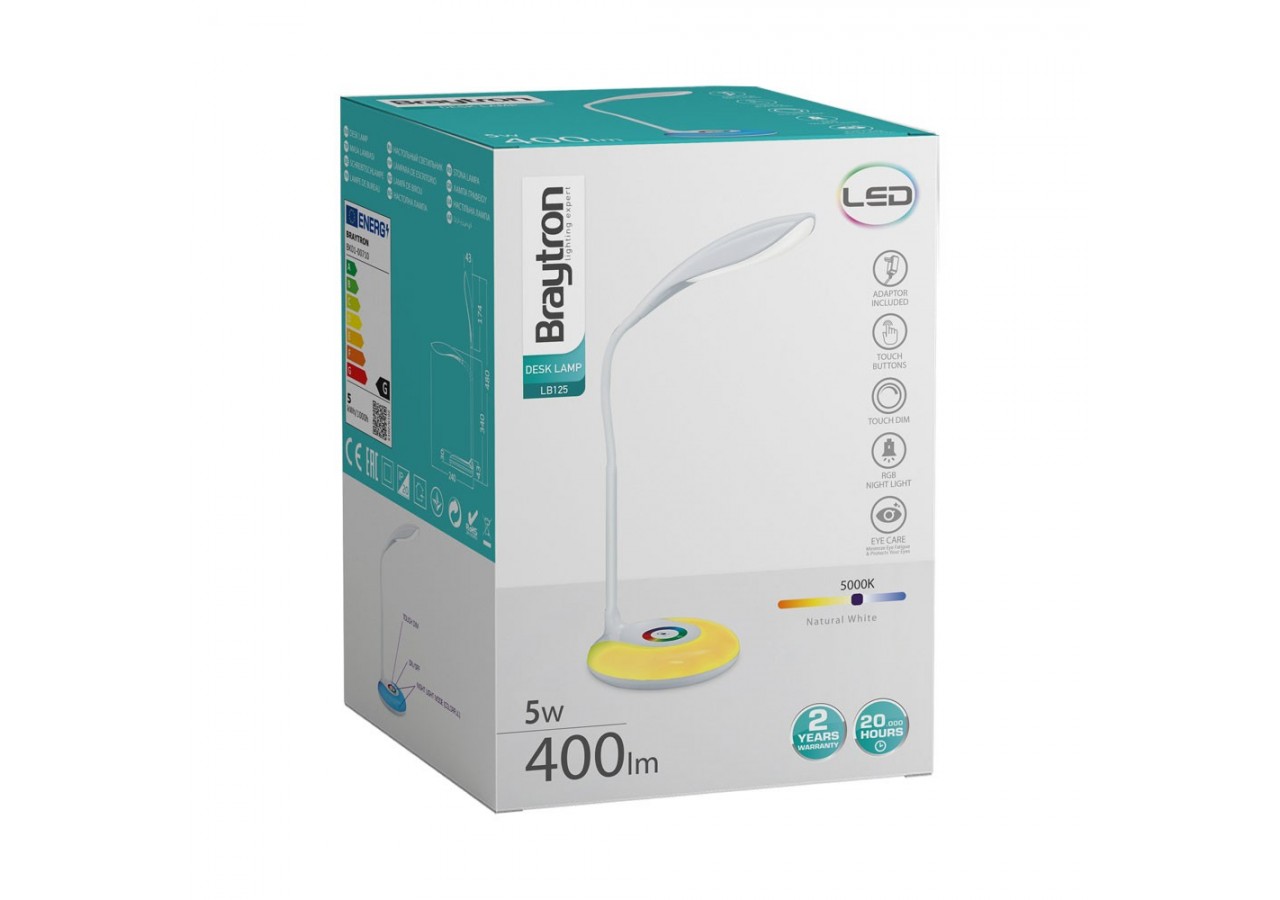 Lampe de bureau LED 130mm Blanche, 400 lm, Blanc froid - BK01-00710 - Braytron