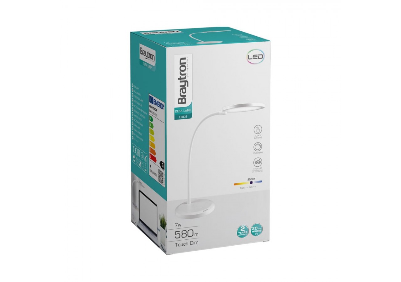 Lampe de bureau LED 150mm Blanche, 580 lm, Blanc froid - BK01-01310 - Braytron