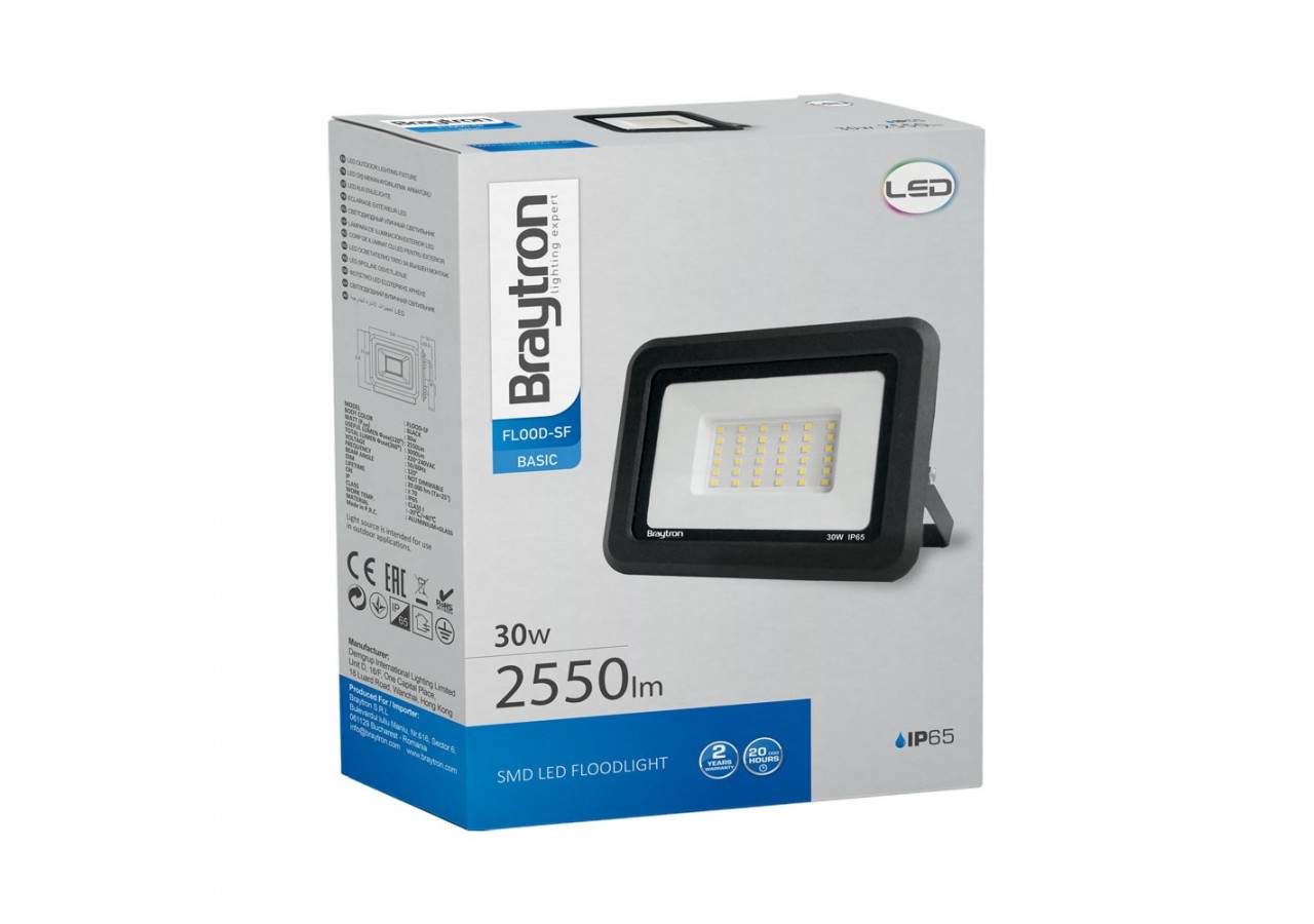 Projecteur LED 154mm Noir, 2550 lm, Blanc froid - BT60-33031 - Braytron