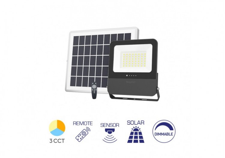 Projecteur solaire LED 185mm Noir, 1200 lm, Variation de blancs - BT64-01281 - Braytron