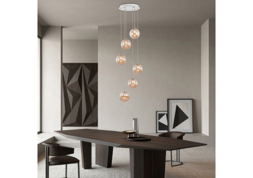 Suspension Glass CLR Amber, 6xG9 - BV01-00036 - Braytron