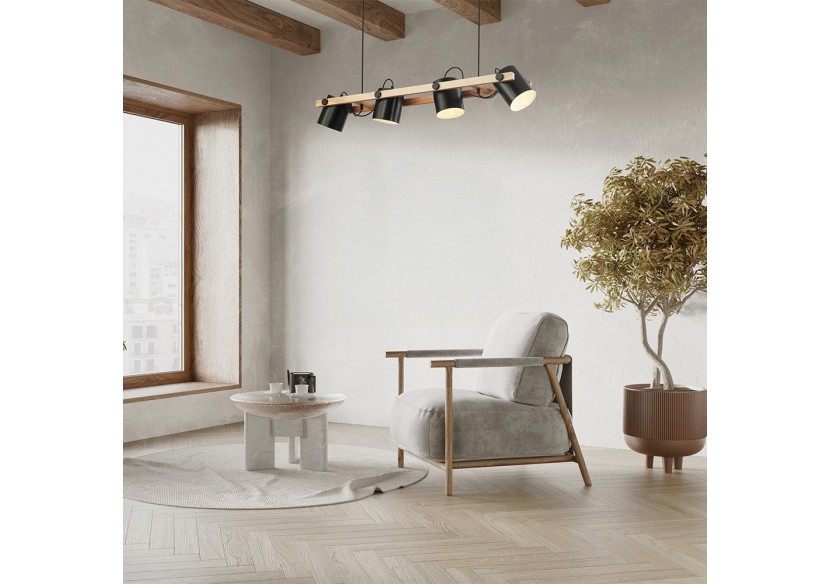 Suspension Wooden Noir+Wooden, 4xE27 - BV02-00010 - Braytron