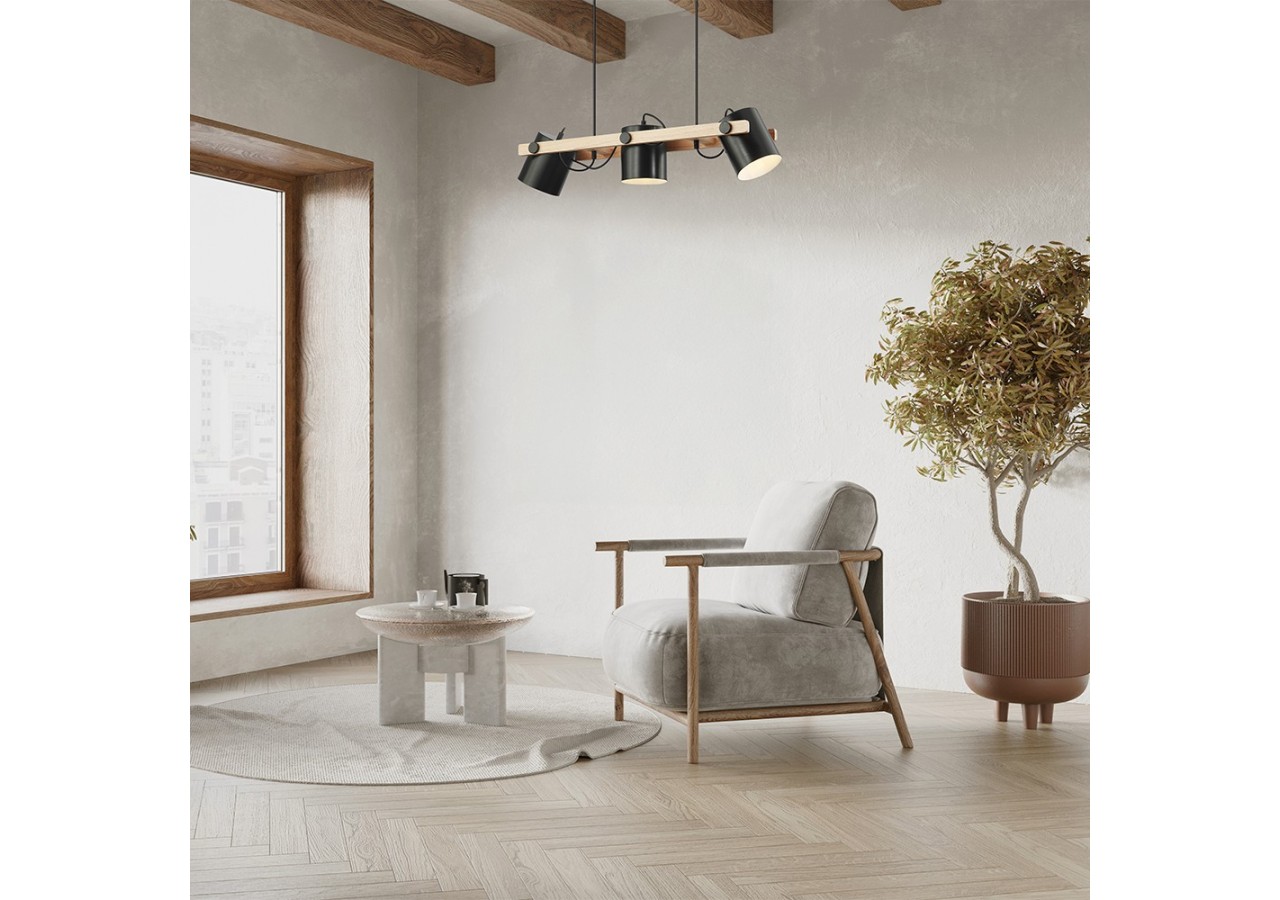 Suspension Wooden Noir+Wooden, 3xE27 - BV02-00011 - Braytron