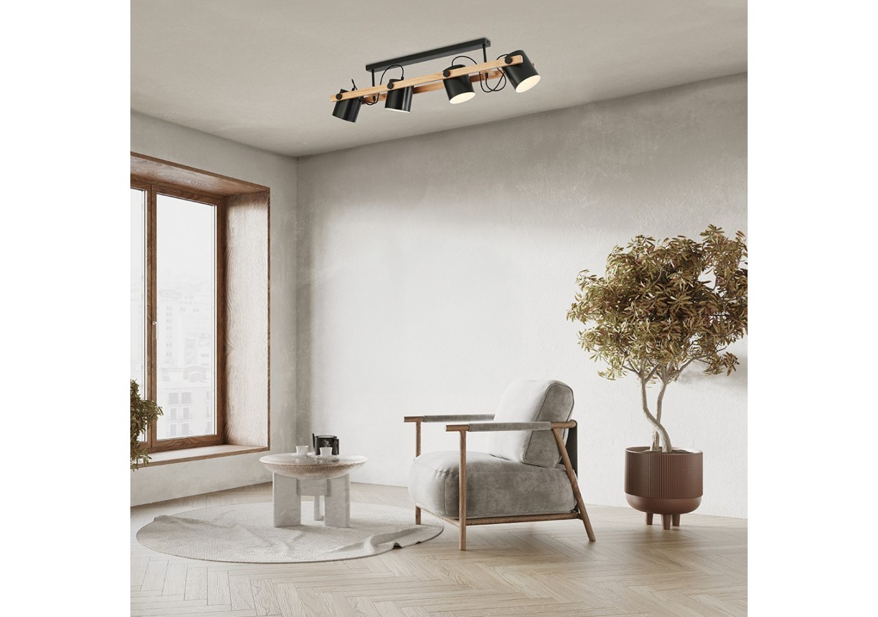 Plafonnier Wooden Noir+Wooden, 4xE27 - BV02-00012 - Braytron