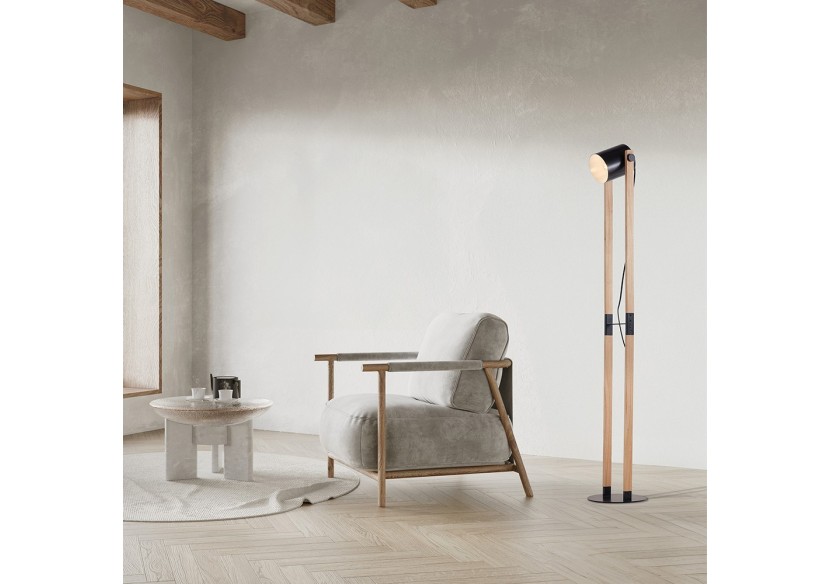 Lampadaire Wooden Noir+Wooden, E27 - BV02-00014 - Braytron