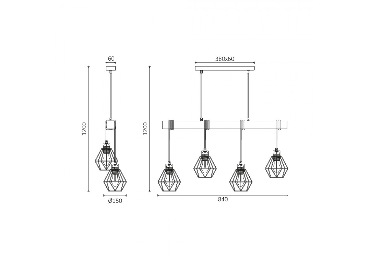 Suspension Wooden Noir+Wooden, 4xE27 - BV02-00020 - Braytron