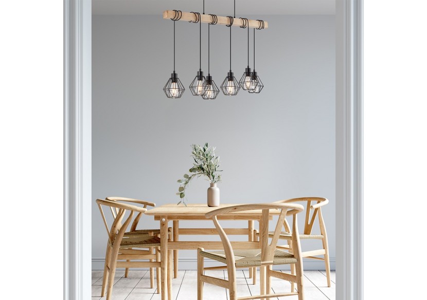 Suspension Wooden Noir+Wooden, 6xE27 - BV02-00021 - Braytron