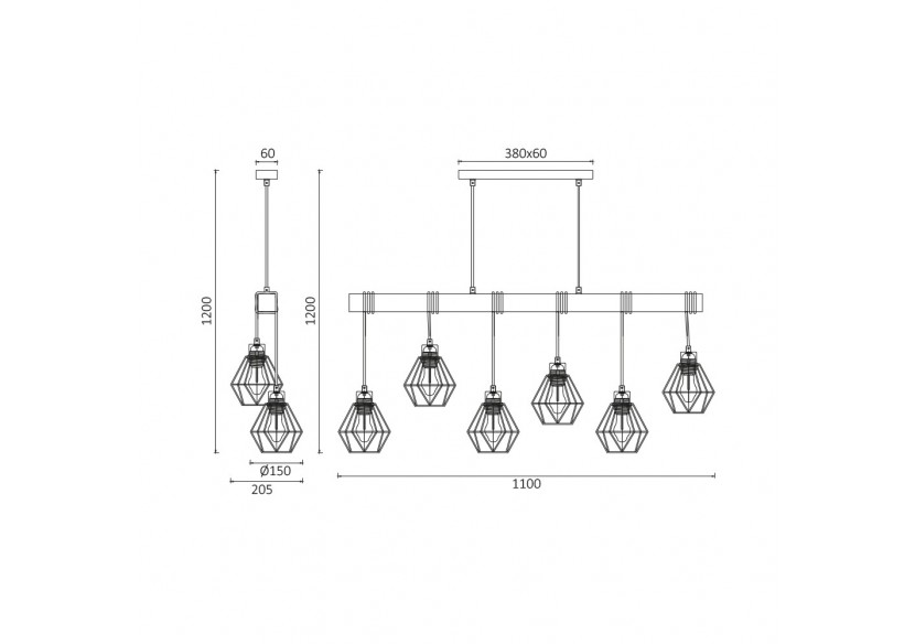 Suspension Wooden Noir+Wooden, 6xE27 - BV02-00021 - Braytron