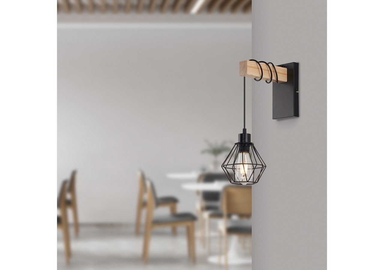 Éclairage mural Wooden Noir+Wooden, E27 - BV02-00024 - Braytron