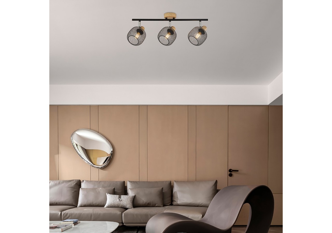 Plafonnier Wiring Noir+Wooden, 3xE14 - BV03-00012 - Braytron