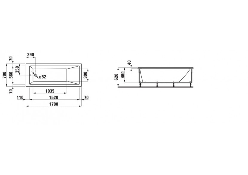 Baignoire avec tablier l à gauche Laufen pro Blanc 1700 x 700 x 620 mm - H2309550000001 - Laufen