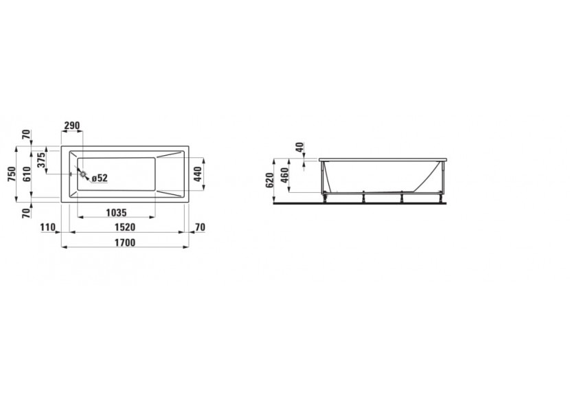 Baignoire avec tablier l à gauche Laufen pro Blanc 1700 x 750 x 620 mm - H2319550000001 - Laufen