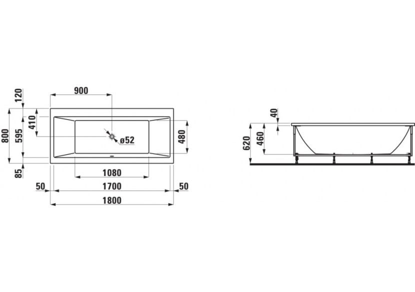 Baignoire Laufen pro Blanc 1800 x 800 x 620 mm - H2329510000001 - Laufen