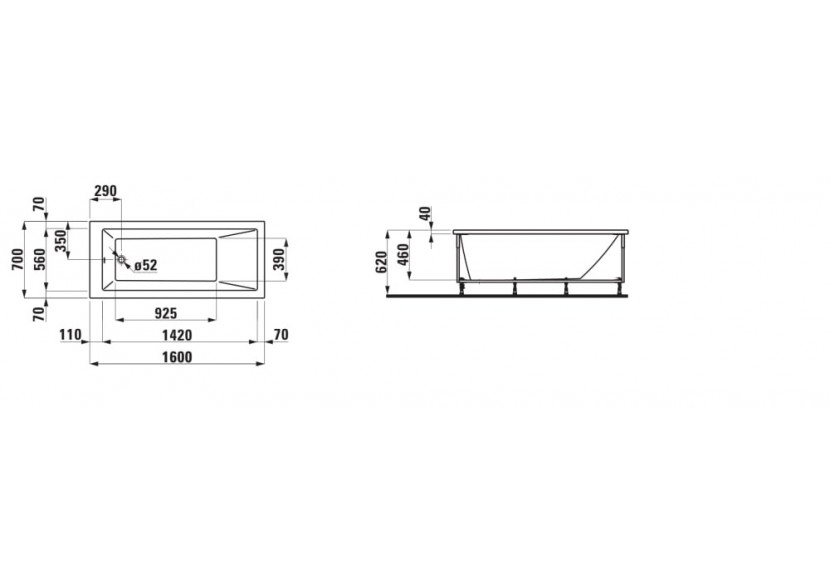 Baignoire Laufen pro Blanc 1600 x 700 x 620 mm - H2339510000001 - Laufen