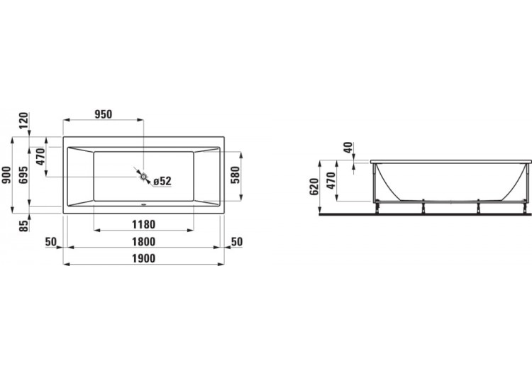 Baignoire Laufen pro Blanc 1900 x 900 x 620 mm - H2349510000001 - Laufen 2