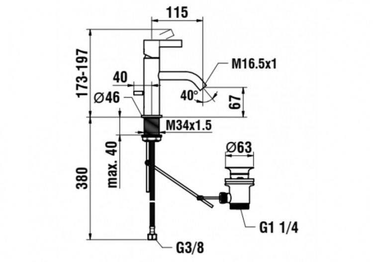 Mitigeur de lavabo bec fixe 115 mm avec vidage Kartell - H3113310041011 - Laufen 2