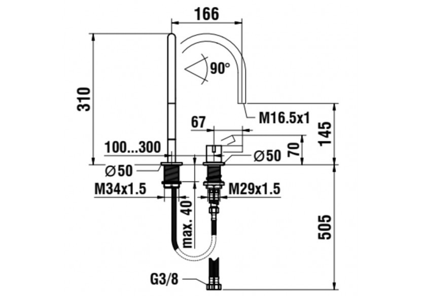 Mitigeur de lavabo 2 trous bec orientable 166 mm sans vidage Kartell - H3113320822201 - Laufen