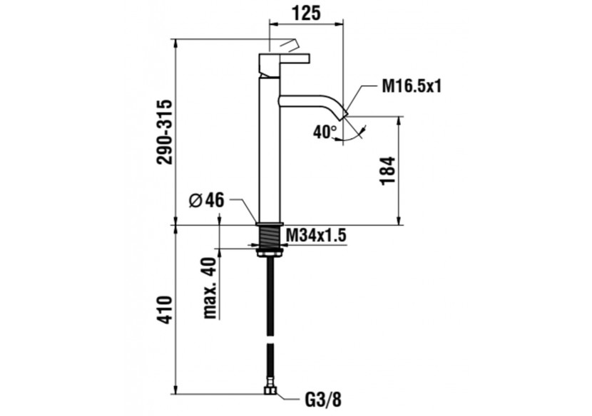 Mitigeur de lavabo rehaussé bec fixe 125 mm sans vidage Kartell - H3113380041201 - Laufen