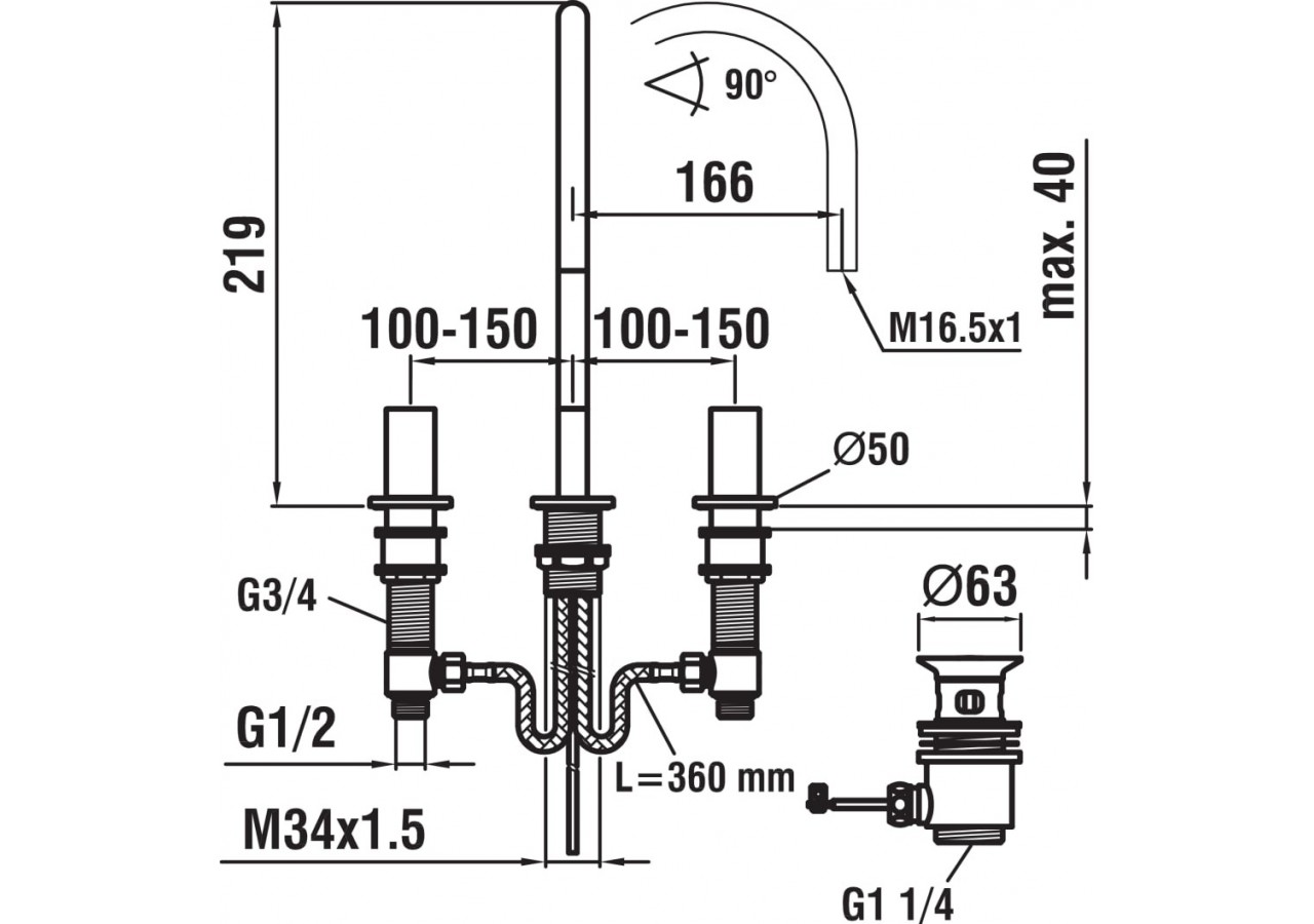 Mitigeur de lavabo 3 trous bec orientable 166 mm avec tirette avec vidage Kartell - H3123330042211 - Laufen