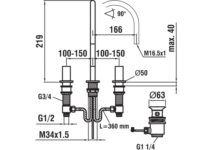 Mitigeur de lavabo 3 trous bec orientable 166 mm avec tirette avec vidage Kartell - H3123330042211 - Laufen