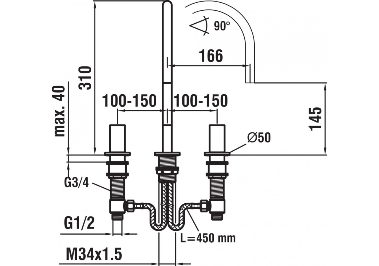Mitigeur de lavabo 3 trous bec orientable 166 mm sans vidage Kartell - H3123330822201 - Laufen