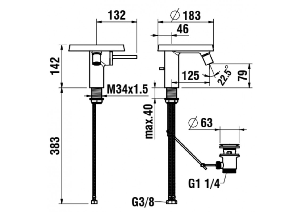 Mitigeur de bidet bec fixe avec vidage et tablette 'disc' transparent cristal Kartell - H3413310041111 - Laufen