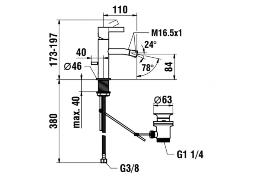 Mitigeur de bidet bec fixe 110 mm avec vidage Kartell - H3413310901011 - Laufen