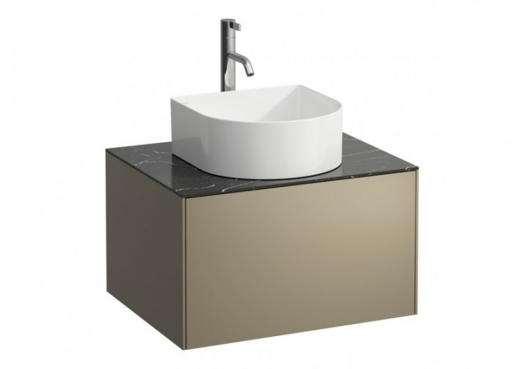 Meuble sous lavabo 1 tiroir Sonar Titane, plan marbre noir Marquina 575 x 455 x 340 mm - H4054050341421 - Laufen