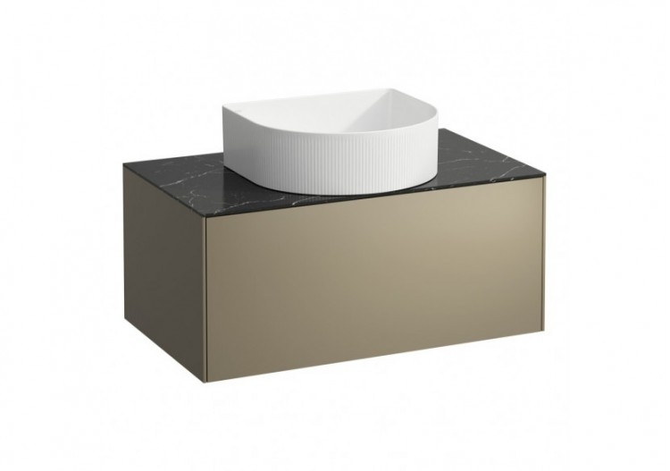 Meuble sous lavabo Sonar Titane, plan marbre noir Marquina 775 x 455 x 340 mm - H4054110341421 - Laufen