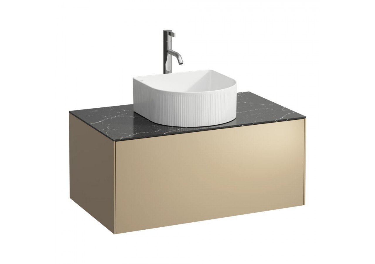 Meuble sous lavabo 1 tiroir Sonar Doré (laqué), plan noir Marquina 775 x 455 x 340 mm - H4054150341401 - Laufen
