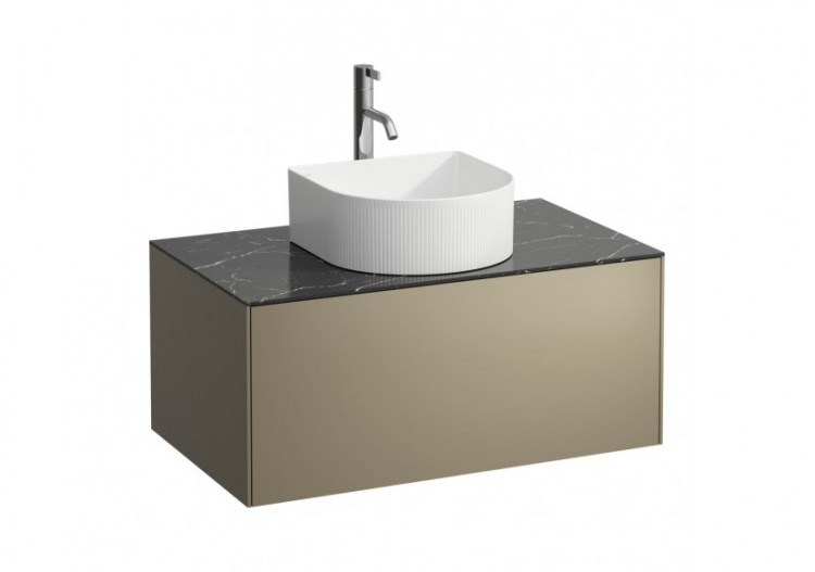 Meuble sous lavabo 1 tiroir Sonar Titane, plan marbre noir Marquina 775 x 455 x 340 mm - H4054150341421 - Laufen
