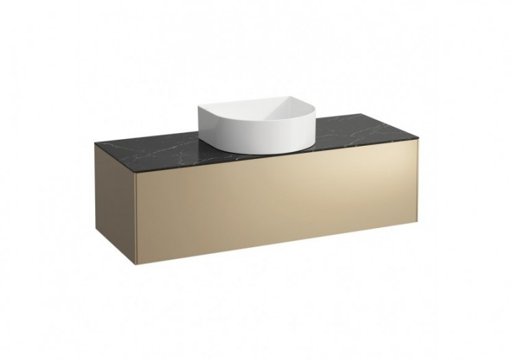 Meuble sous lavabo Sonar Doré (laqué), plan noir Marquina 1175 x 455 x 340 mm - H4054210341401 - Laufen