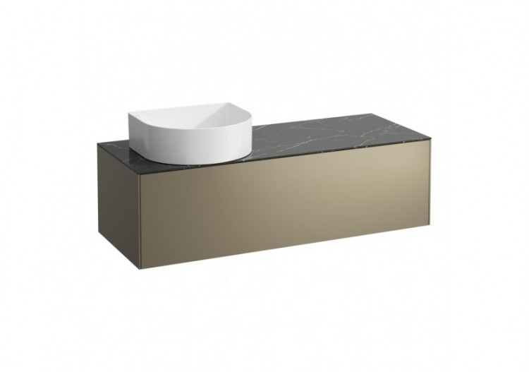 Meuble sous lavabo 1 tiroir Sonar Titane, plan marbre noir Marquina 1175 x 455 x 340 mm - H4054220341421 - Laufen