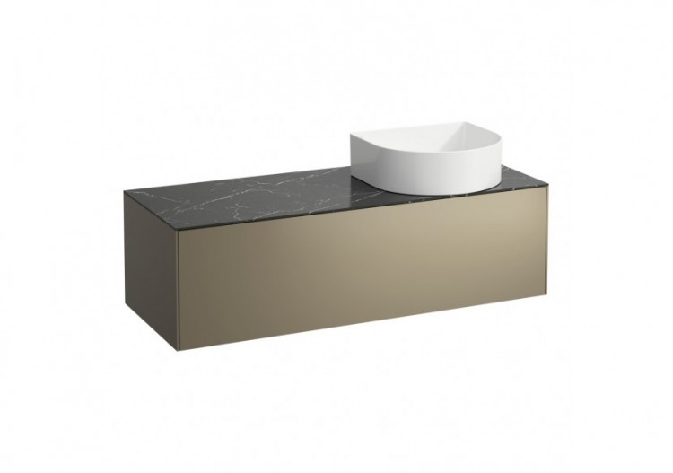 Meuble sous lavabo 1 tiroir Sonar Titane, plan marbre noir Marquina 1175 x 455 x 340 mm - H4054230341421 - Laufen