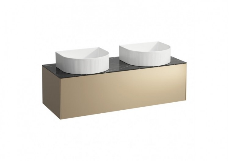 Meuble sous lavabo 1 tiroir Sonar Doré (laqué), plan noir Marquina 1175 x 455 x 340 mm - H4054240341401 - Laufen