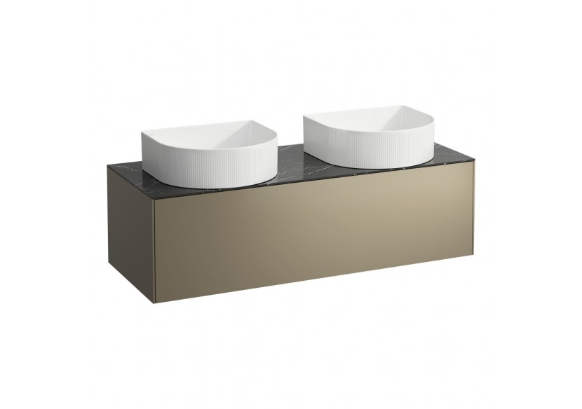 Meuble sous lavabo 1 tiroir Sonar Titane, plan marbre noir Marquina 1175 x 455 x 340 mm - H4054240341421 - Laufen