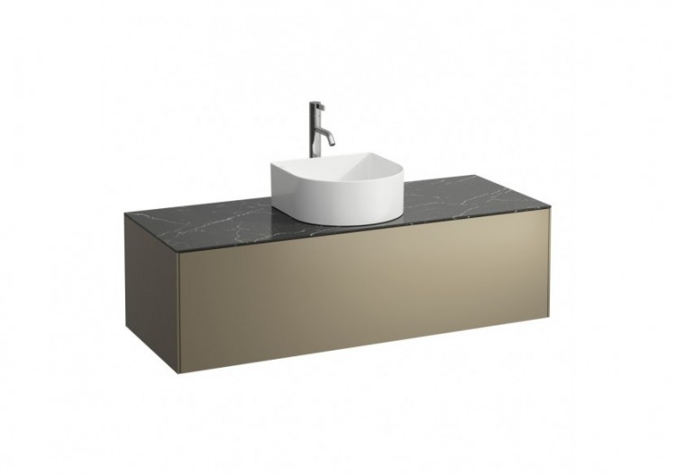 Meuble sous lavabo 1 tiroir Sonar Titane, plan marbre noir Marquina 1175 x 455 x 340 mm - H4054250341421 - Laufen