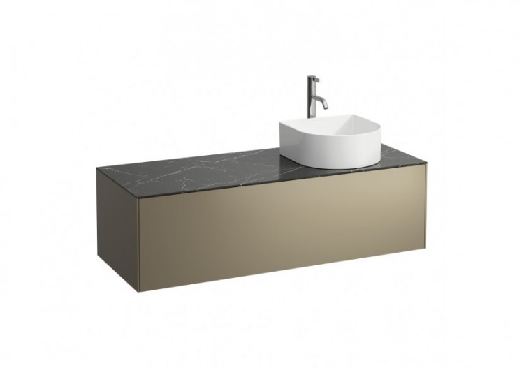 Meuble sous lavabo 1 tiroir Sonar Titane, plan marbre noir Marquina 1175 x 455 x 340 mm - H4054270341421 - Laufen