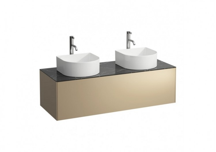 Meuble sous lavabo 1 tiroir Sonar Doré (laqué), plan noir Marquina 1175 x 455 x 340 mm - H4054280341401 - Laufen