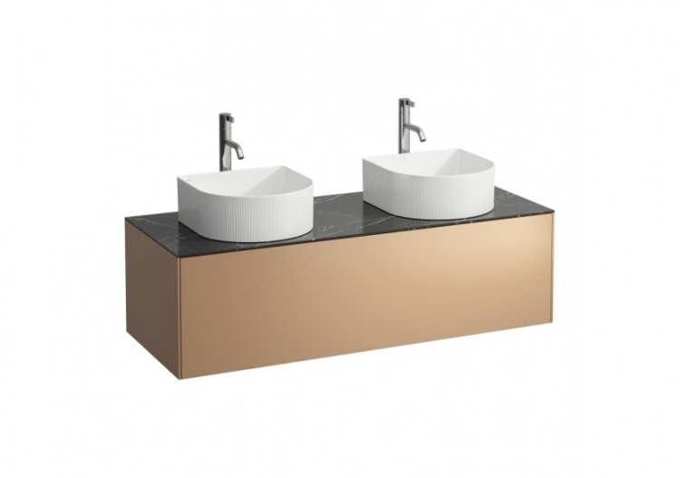 Meuble sous lavabo 1 tiroir Sonar Cuivre(laqué), plan noir Marquina 1175 x 455 x 340 mm - H4054280341411 - Laufen