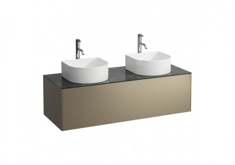 Meuble sous lavabo 1 tiroir Sonar Titane, plan marbre noir Marquina 1175 x 455 x 340 mm - H4054280341421 - Laufen