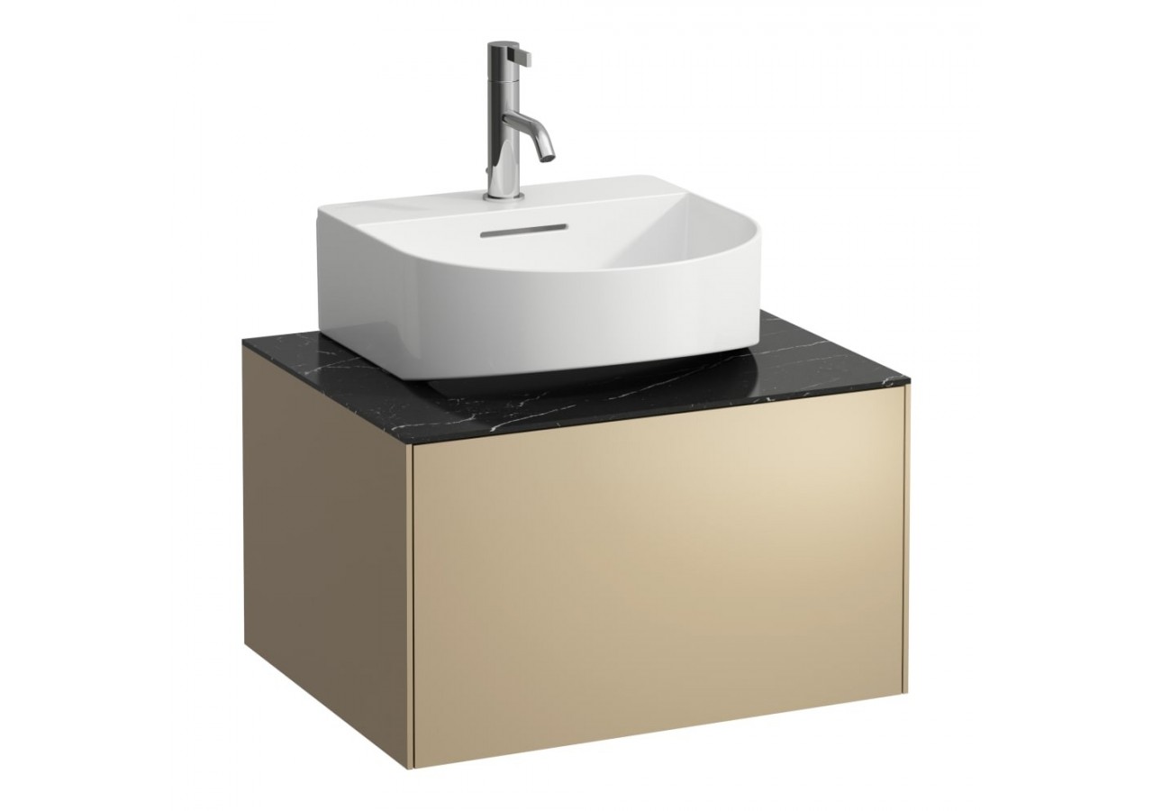 Meuble sous lavabo 1 tiroir Sonar Doré (laqué), plan noir Marquina 575 x 455 x 340 mm - H4054310341401 - Laufen