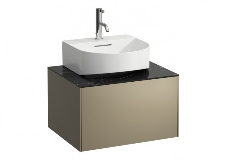 Meuble sous lavabo 1 tiroir Sonar Titane, plan marbre noir Marquina 575 x 455 x 340 mm - H4054310341421 - Laufen