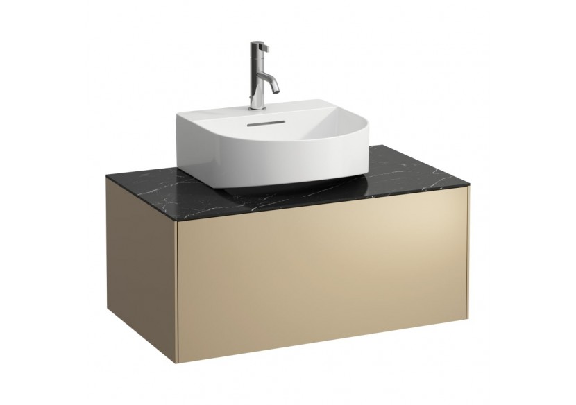 Meuble sous lavabo 1 tiroir Sonar Doré (laqué), plan noir Marquina 775 x 455 x 340 mm - H4054410341401 - Laufen